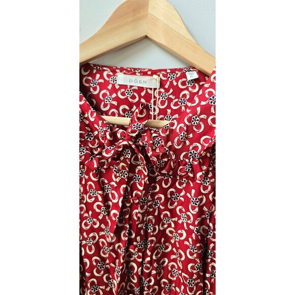 NWT Doen Sweet Silk Evienne Short Sleeved Tea Dress in Ameline Ditsy Red XL NWT - Picture 4 of 9